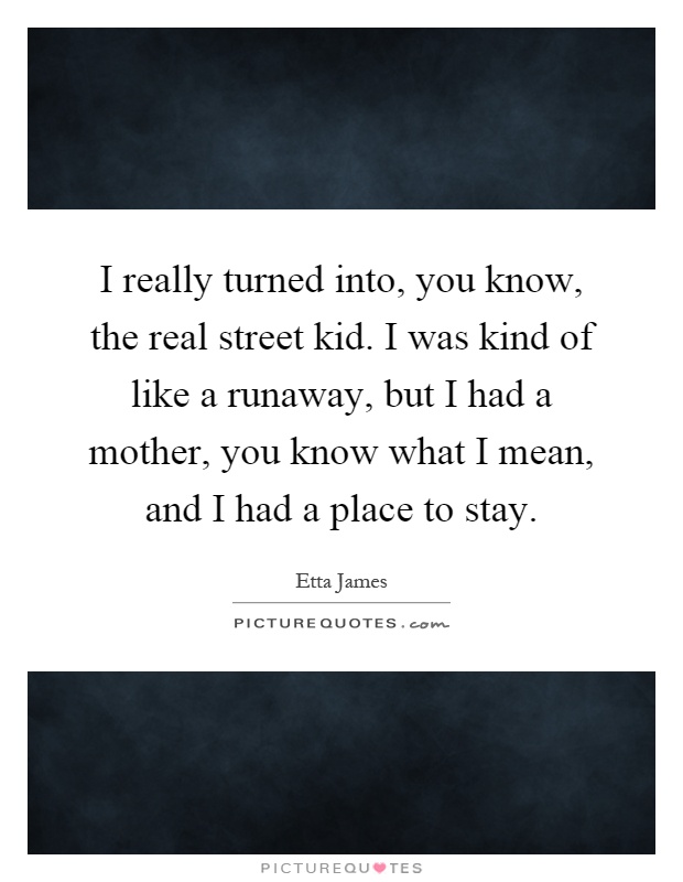 I really turned into, you know, the real street kid. I was kind of like a runaway, but I had a mother, you know what I mean, and I had a place to stay Picture Quote #1