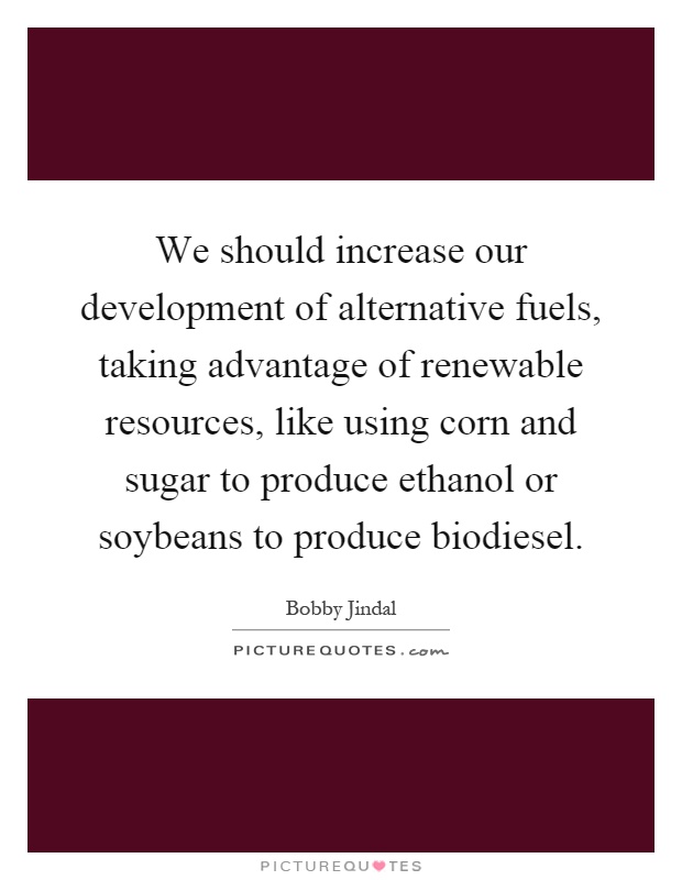 We should increase our development of alternative fuels, taking advantage of renewable resources, like using corn and sugar to produce ethanol or soybeans to produce biodiesel Picture Quote #1