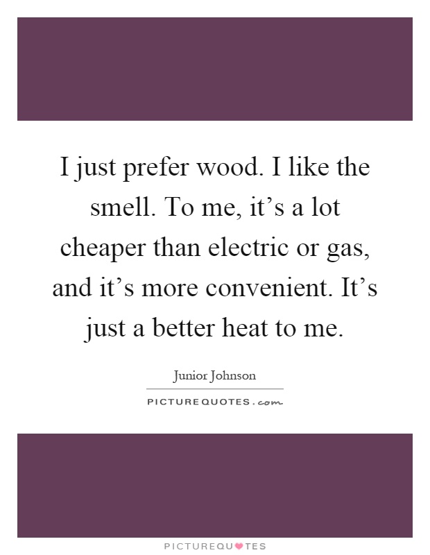 I just prefer wood. I like the smell. To me, it's a lot cheaper than electric or gas, and it's more convenient. It's just a better heat to me Picture Quote #1