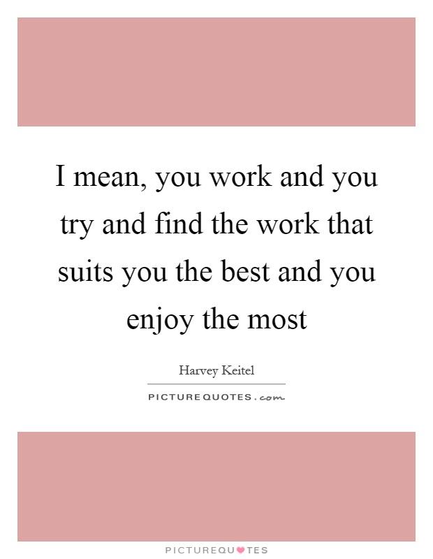 I mean, you work and you try and find the work that suits you the best and you enjoy the most Picture Quote #1