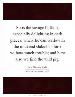 So is the savage buffalo, especially delighting in dark places, where he can wallow in the mud and slake his thirst without much trouble; and here also we find the wild pig Picture Quote #1
