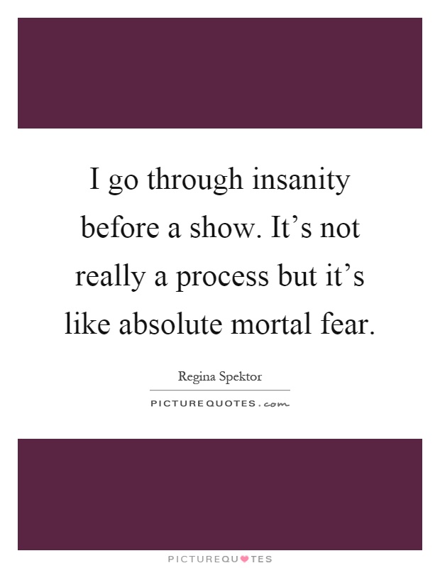 I go through insanity before a show. It's not really a process but it's like absolute mortal fear Picture Quote #1