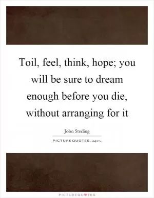 Toil, feel, think, hope; you will be sure to dream enough before you die, without arranging for it Picture Quote #1