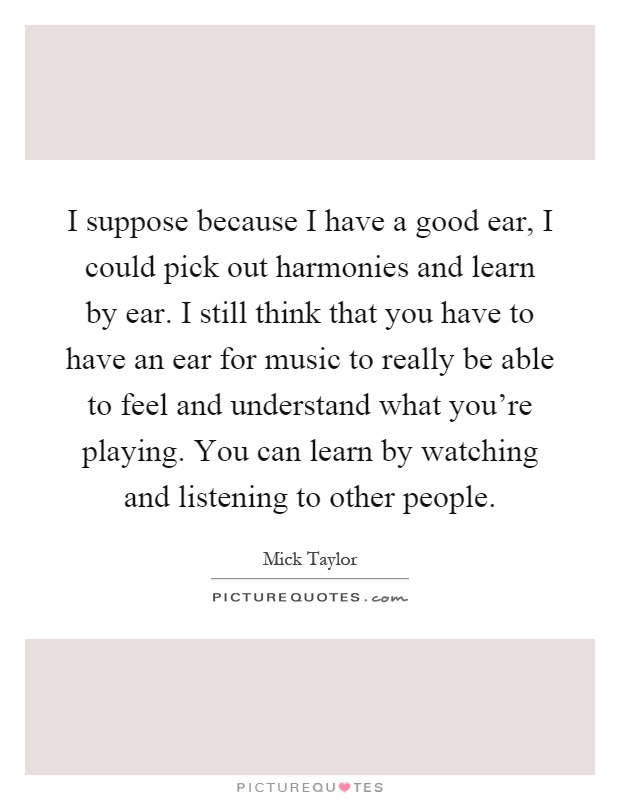 I suppose because I have a good ear, I could pick out harmonies and learn by ear. I still think that you have to have an ear for music to really be able to feel and understand what you're playing. You can learn by watching and listening to other people Picture Quote #1