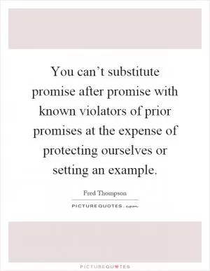 You can’t substitute promise after promise with known violators of prior promises at the expense of protecting ourselves or setting an example Picture Quote #1
