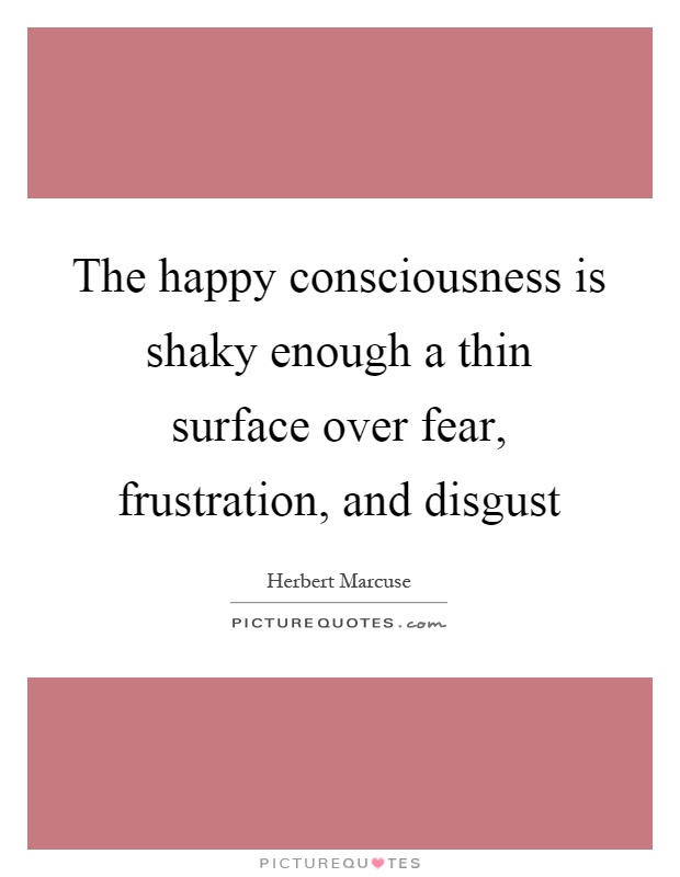 The happy consciousness is shaky enough a thin surface over fear, frustration, and disgust Picture Quote #1