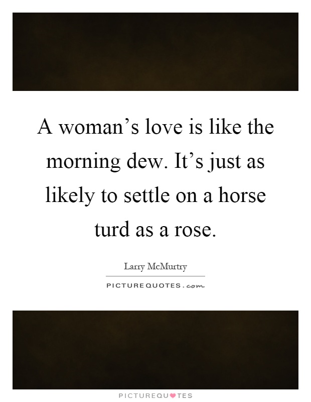 A woman's love is like the morning dew. It's just as likely to settle on a horse turd as a rose Picture Quote #1