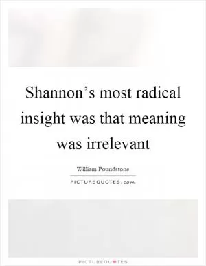 Shannon’s most radical insight was that meaning was irrelevant Picture Quote #1