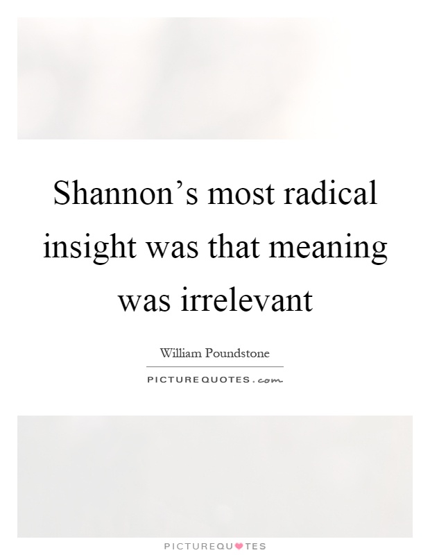 Shannon's most radical insight was that meaning was irrelevant Picture Quote #1