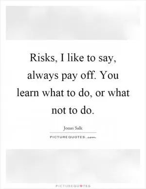 Risks, I like to say, always pay off. You learn what to do, or what not to do Picture Quote #1