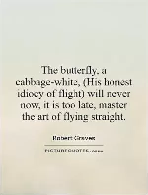 The butterfly, a cabbage-white, (His honest idiocy of flight) will never now, it is too late, master the art of flying straight Picture Quote #1