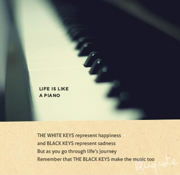 Life is like a piano. The white keys represent happiness and black keys represent sadness. But as you go through life's journey remember that the black keys make the music too Picture Quote #1