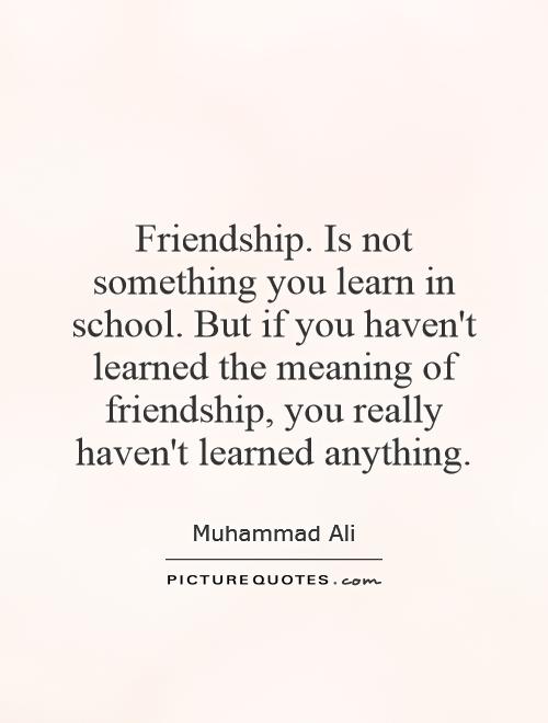 Friendship. Is not something you learn in school. But if you haven't learned the meaning of friendship, you really haven't learned anything Picture Quote #1