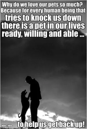 Why do we love our pets so much? Because for every human being that tries to knock us down there is a pet in our lives ready, willing and able, to help us get back up Picture Quote #1