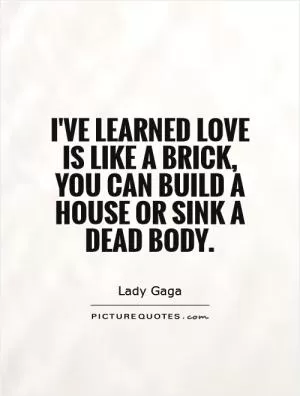 I've learned love is like a brick, you can build a house or sink a dead body Picture Quote #1