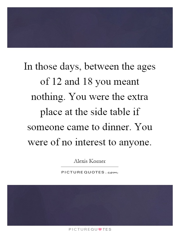 In those days, between the ages of 12 and 18 you meant nothing. You were the extra place at the side table if someone came to dinner. You were of no interest to anyone Picture Quote #1