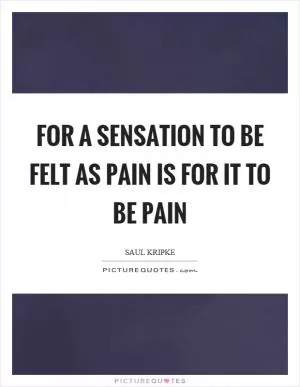 For a sensation to be felt as pain is for it to be pain Picture Quote #1