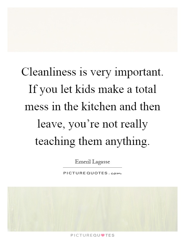 Cleanliness is very important. If you let kids make a total mess in the kitchen and then leave, you're not really teaching them anything Picture Quote #1