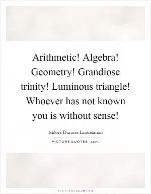Arithmetic! Algebra! Geometry! Grandiose trinity! Luminous triangle! Whoever has not known you is without sense! Picture Quote #1