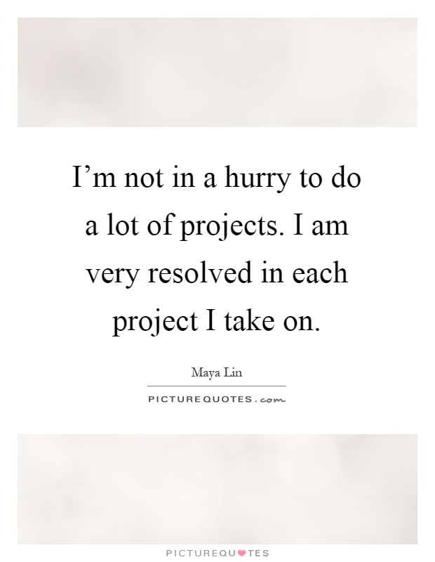 I'm not in a hurry to do a lot of projects. I am very resolved in each project I take on Picture Quote #1