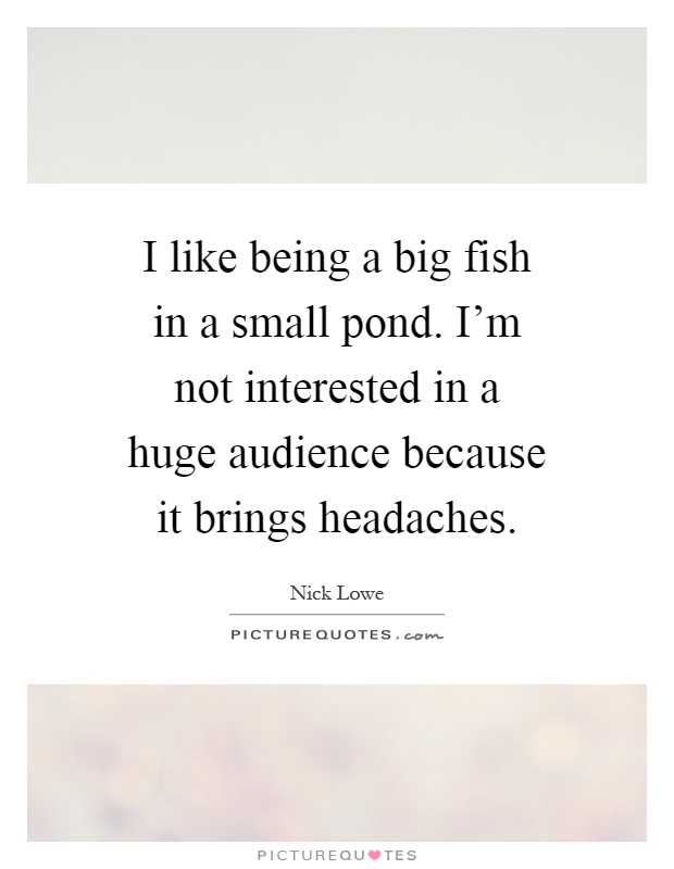 I like being a big fish in a small pond. I'm not interested in a huge audience because it brings headaches Picture Quote #1