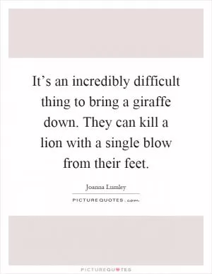 It’s an incredibly difficult thing to bring a giraffe down. They can kill a lion with a single blow from their feet Picture Quote #1
