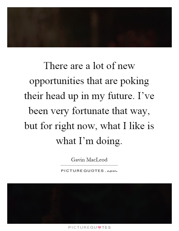 There are a lot of new opportunities that are poking their head up in my future. I've been very fortunate that way, but for right now, what I like is what I'm doing Picture Quote #1