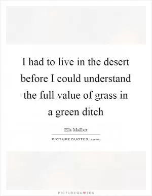 I had to live in the desert before I could understand the full value of grass in a green ditch Picture Quote #1