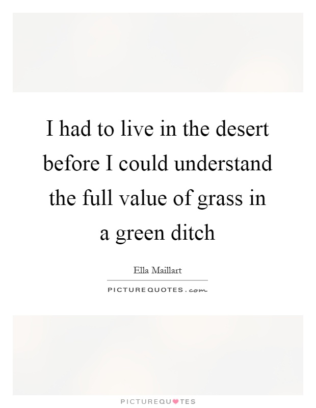 I had to live in the desert before I could understand the full value of grass in a green ditch Picture Quote #1