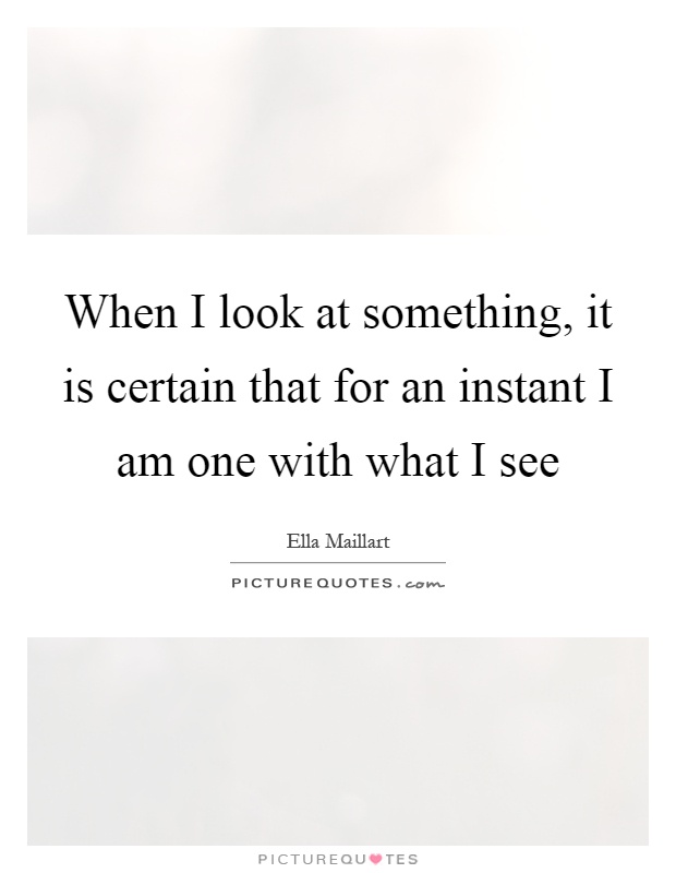 When I look at something, it is certain that for an instant I am one with what I see Picture Quote #1