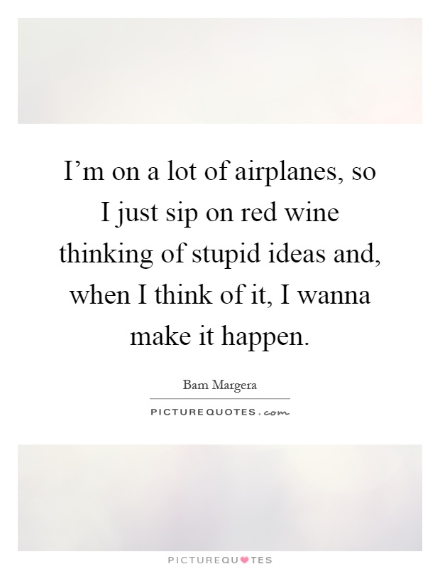 I'm on a lot of airplanes, so I just sip on red wine thinking of stupid ideas and, when I think of it, I wanna make it happen Picture Quote #1