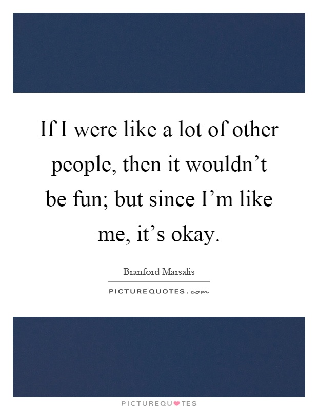 If I were like a lot of other people, then it wouldn't be fun; but since I'm like me, it's okay Picture Quote #1