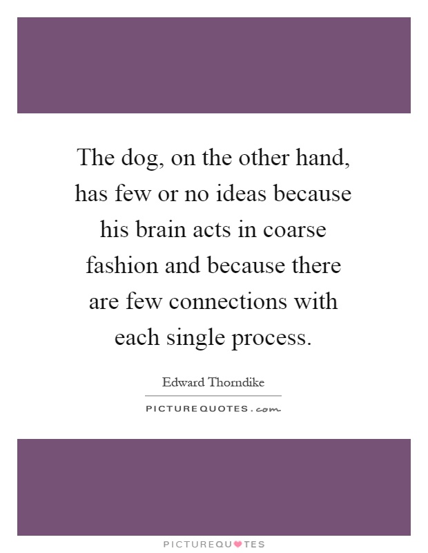 The dog, on the other hand, has few or no ideas because his brain acts in coarse fashion and because there are few connections with each single process Picture Quote #1