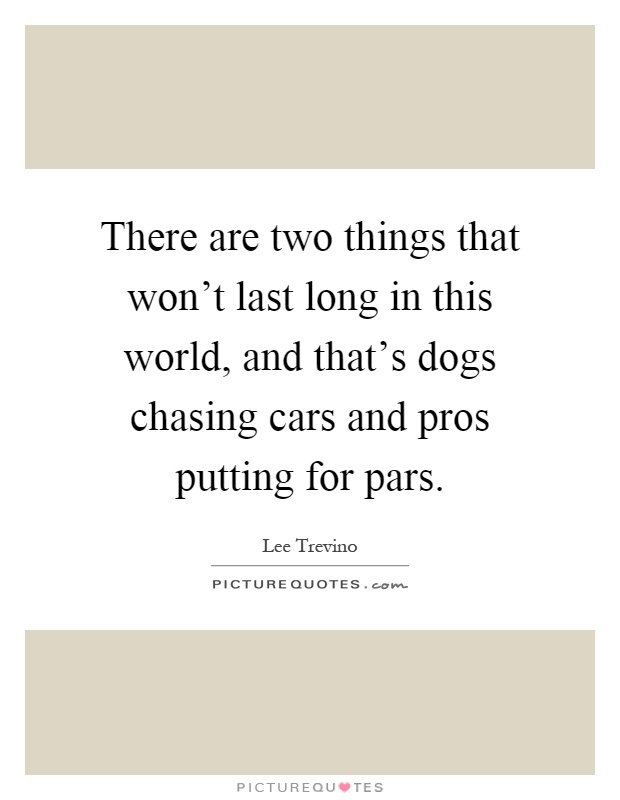 There are two things that won't last long in this world, and that's dogs chasing cars and pros putting for pars Picture Quote #1