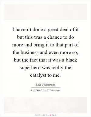 I haven’t done a great deal of it but this was a chance to do more and bring it to that part of the business and even more so, but the fact that it was a black superhero was really the catalyst to me Picture Quote #1