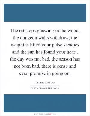 The rat stops gnawing in the wood, the dungeon walls withdraw, the weight is lifted your pulse steadies and the sun has found your heart, the day was not bad, the season has not been bad, there is sense and even promise in going on Picture Quote #1