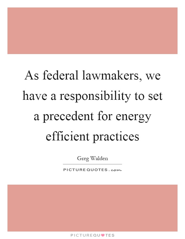 As federal lawmakers, we have a responsibility to set a precedent for energy efficient practices Picture Quote #1