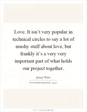 Love. It isn’t very popular in technical circles to say a lot of mushy stuff about love, but frankly it’s a very very important part of what holds our project together Picture Quote #1