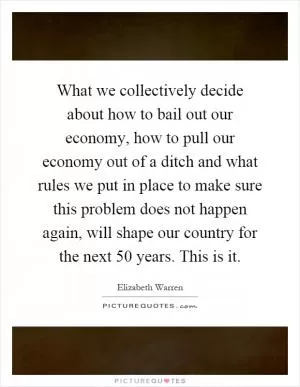 What we collectively decide about how to bail out our economy, how to pull our economy out of a ditch and what rules we put in place to make sure this problem does not happen again, will shape our country for the next 50 years. This is it Picture Quote #1