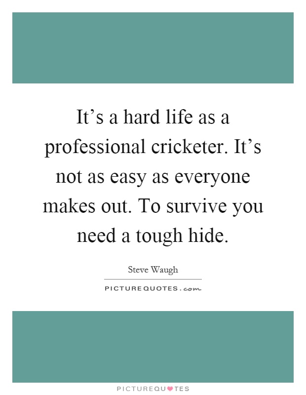 It's a hard life as a professional cricketer. It's not as easy as everyone makes out. To survive you need a tough hide Picture Quote #1
