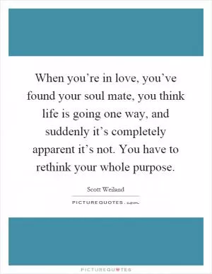 When you’re in love, you’ve found your soul mate, you think life is going one way, and suddenly it’s completely apparent it’s not. You have to rethink your whole purpose Picture Quote #1