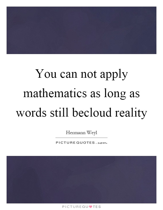 You can not apply mathematics as long as words still becloud reality Picture Quote #1
