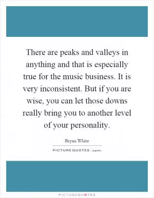 There are peaks and valleys in anything and that is especially true for the music business. It is very inconsistent. But if you are wise, you can let those downs really bring you to another level of your personality Picture Quote #1