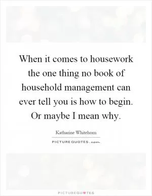 When it comes to housework the one thing no book of household management can ever tell you is how to begin. Or maybe I mean why Picture Quote #1