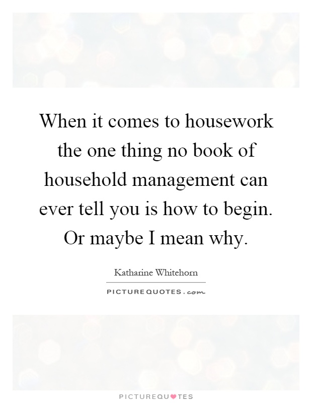 When it comes to housework the one thing no book of household management can ever tell you is how to begin. Or maybe I mean why Picture Quote #1