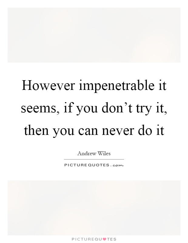 However impenetrable it seems, if you don't try it, then you can never do it Picture Quote #1
