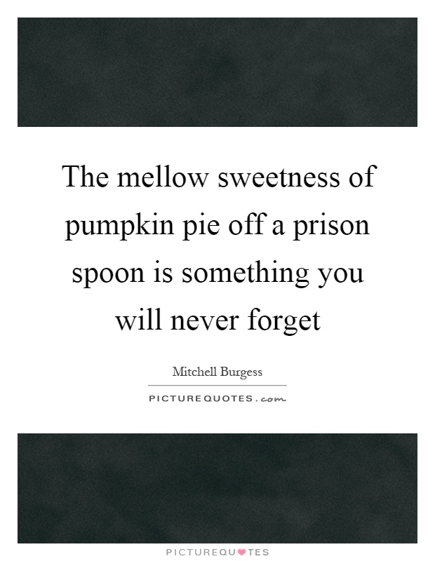 The mellow sweetness of pumpkin pie off a prison spoon is something you will never forget Picture Quote #1
