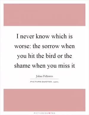 I never know which is worse: the sorrow when you hit the bird or the shame when you miss it Picture Quote #1