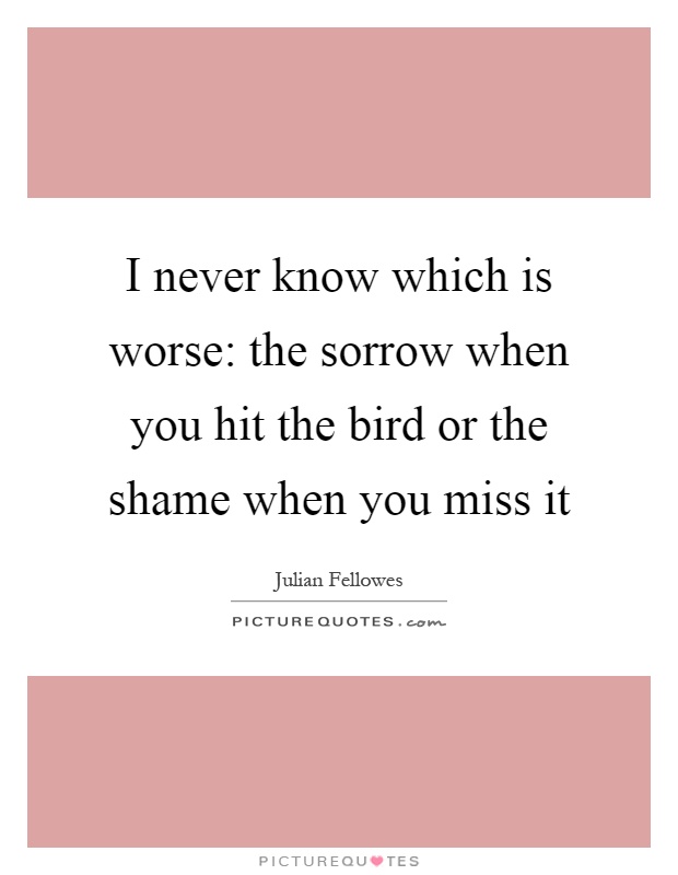 I never know which is worse: the sorrow when you hit the bird or the shame when you miss it Picture Quote #1