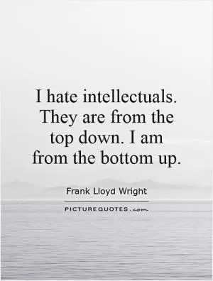 I hate intellectuals. They are from the top down. I am from the bottom up Picture Quote #1